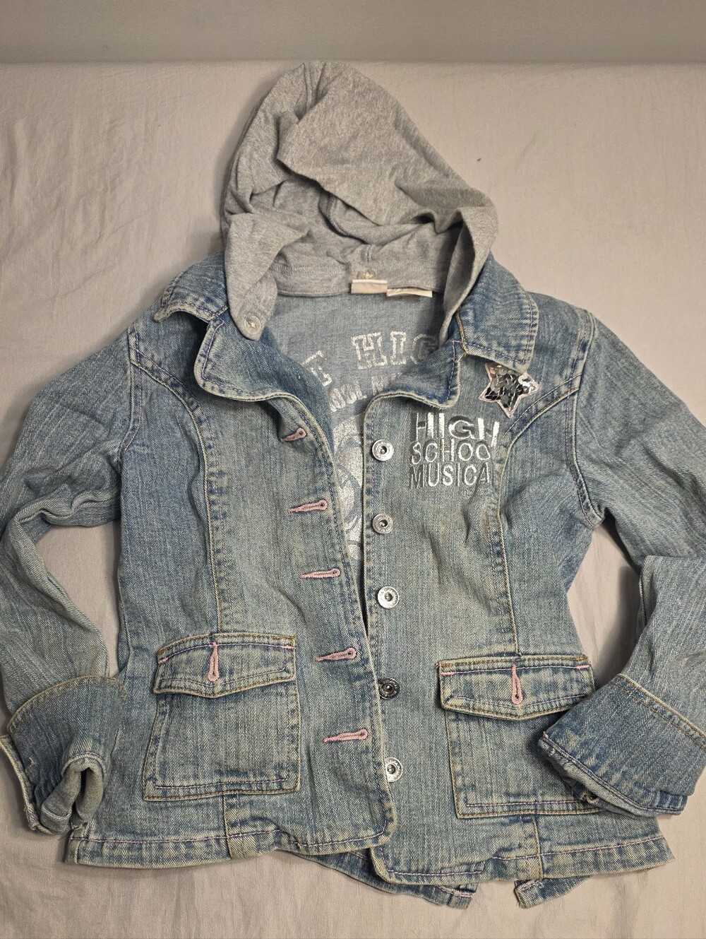 Rare! High School Musical Light Wash Denim Jacket with Grey Hood